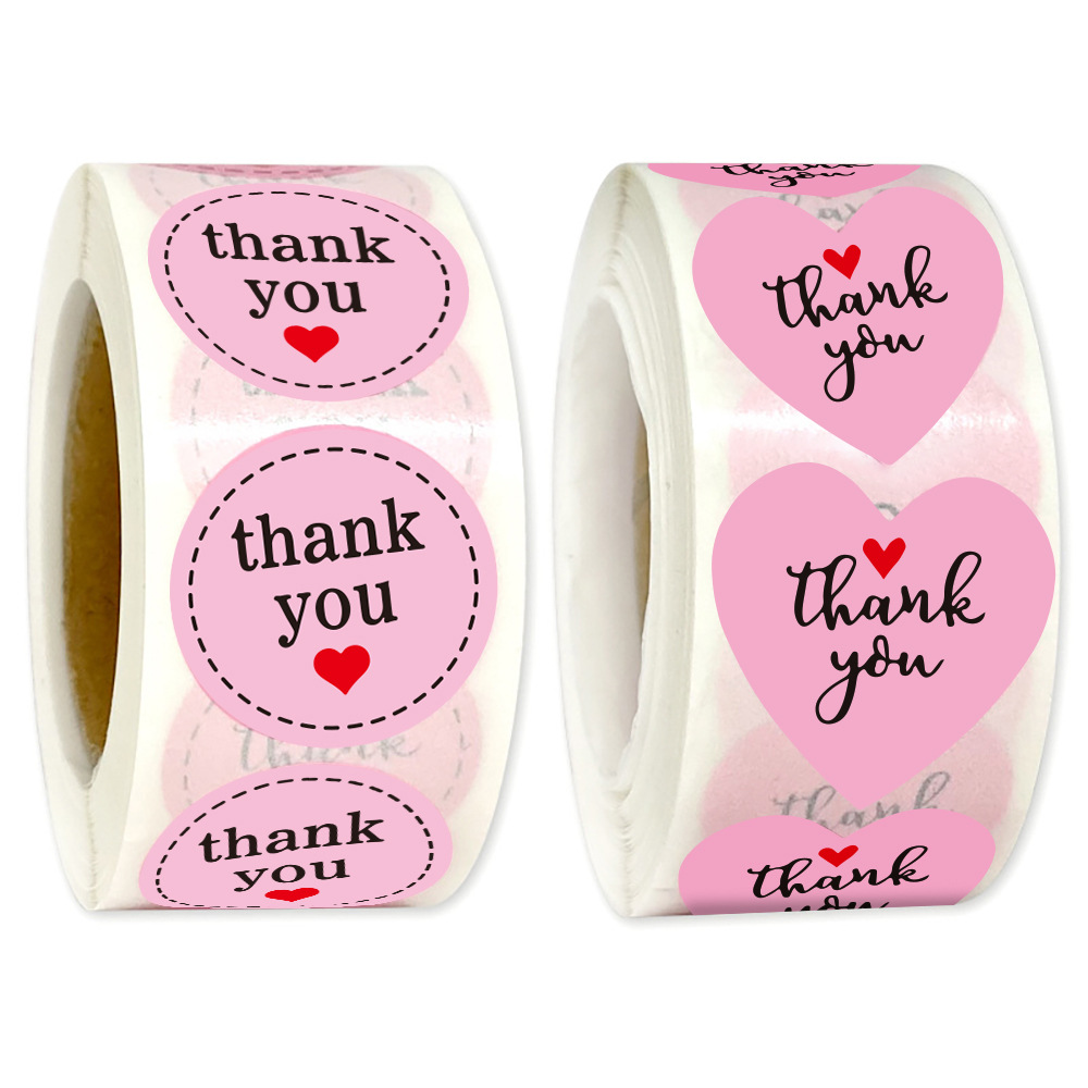 Sticker Label Roll - JCAC 500pcs/roll Pink Round Heart Thank
